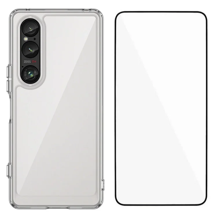 WANLONFENG MF Series for Sony Xperia 1 VI Case TPU+Acrylic Clear Phone Cover with Tempered Glass Film