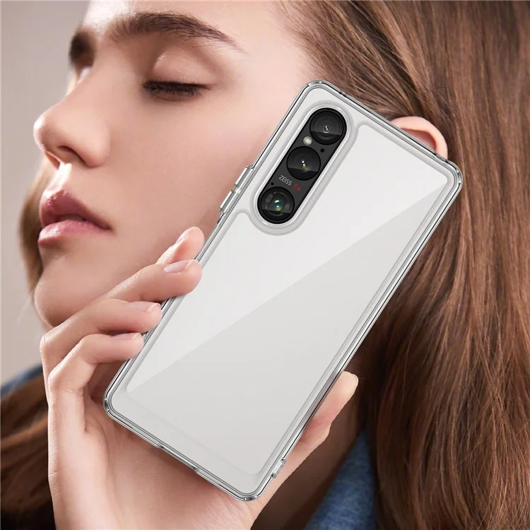 WANLONFENG MF Series for Sony Xperia 1 VI Case TPU+Acrylic Clear Phone Cover with Tempered Glass Film
