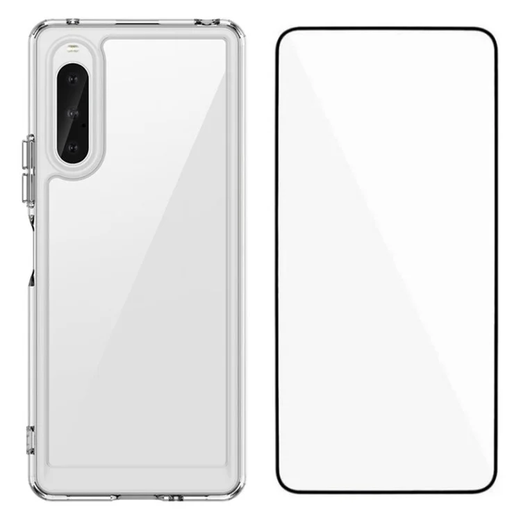 WANLONFENG MF-Serie für Sony Xperia 10 V Hülle TPU+Acryl Klare Handyhülle mit Hartglas-Folie