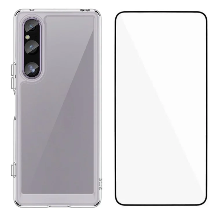 WANLONFENG MF-Serie für Sony Xperia 1 V Hülle TPU + Acryl Klare Handyhülle mit gehärtetem Glas-Film