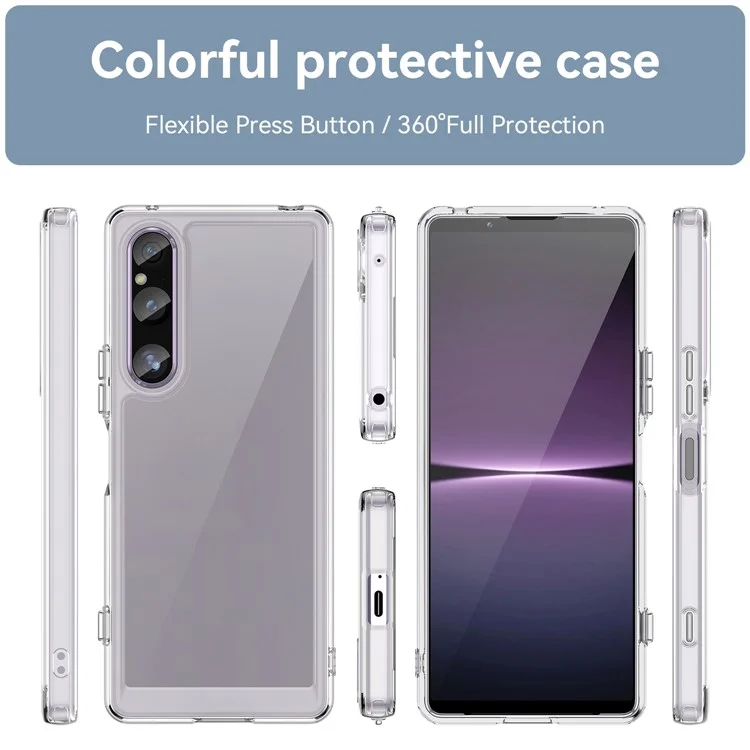 WANLONFENG MF-Serie für Sony Xperia 1 V Hülle TPU + Acryl Klare Handyhülle mit gehärtetem Glas-Film