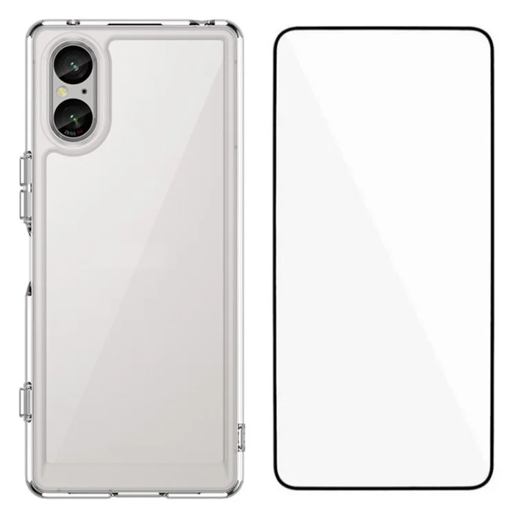 Чехол WANLONFENG MF Series для Sony Xperia 5 V, прозрачный TPU+акриловый чехол с закаленной стеклянной пленкой