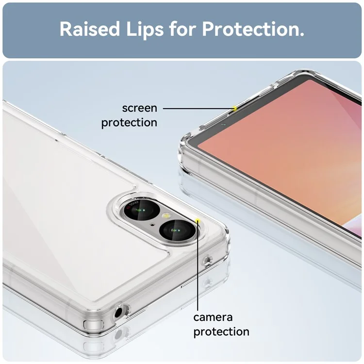 Чехол WANLONFENG MF Series для Sony Xperia 5 V, прозрачный TPU+акриловый чехол с закаленной стеклянной пленкой