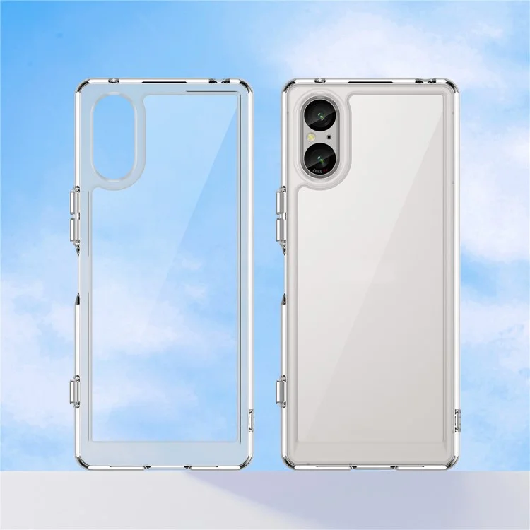 Чехол WANLONFENG MF Series для Sony Xperia 5 V, прозрачный TPU+акриловый чехол с закаленной стеклянной пленкой