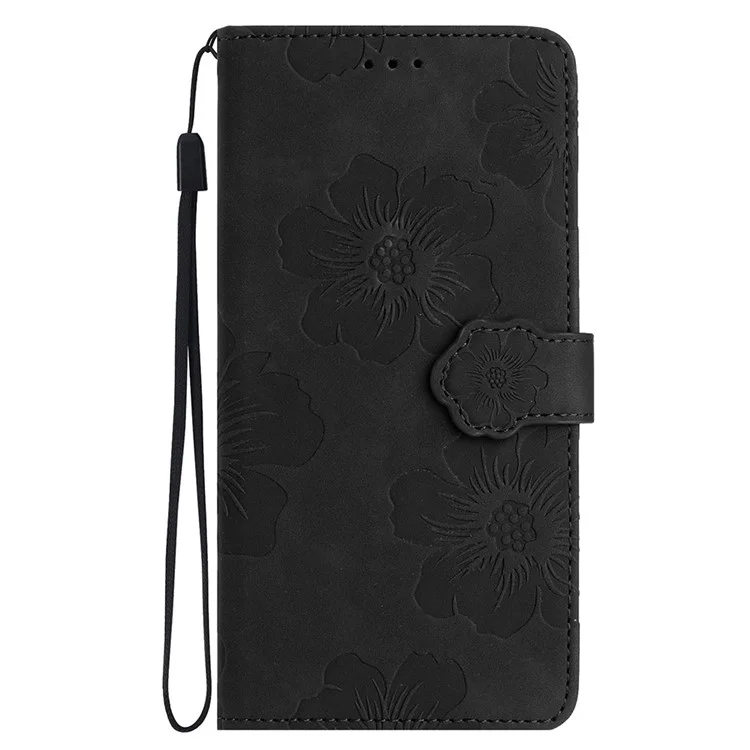 Custodia per Samsung Galaxy A56 5G, design floreale, portafoglio in pelle con cinturino da polso - Nero