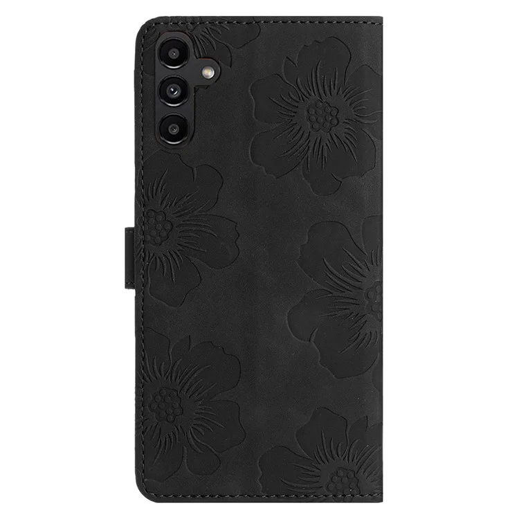 Custodia per Samsung Galaxy A56 5G, design floreale, portafoglio in pelle con cinturino da polso - Nero