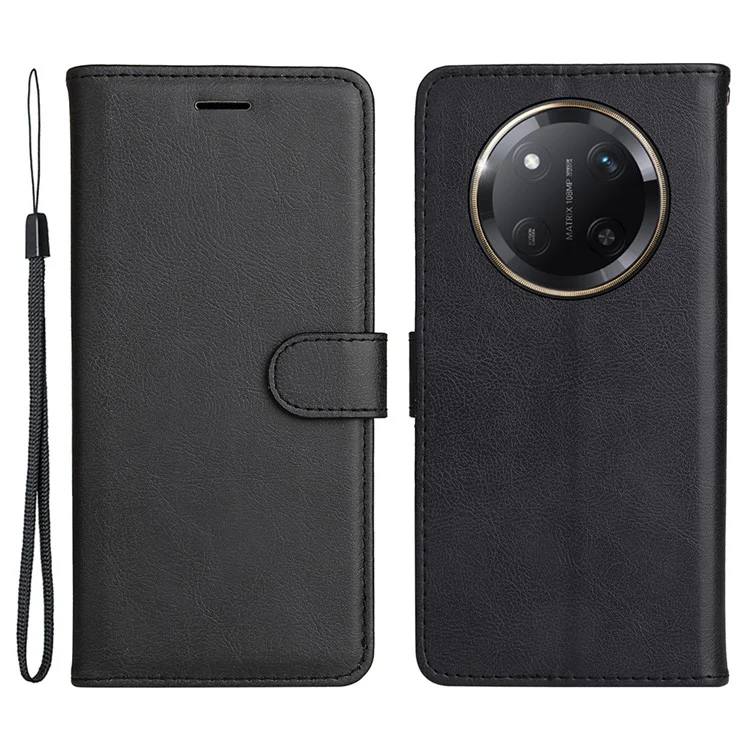 Étui de téléphone en cuir de couleur unie avec support pour For Honor X60 Pro 5G / X9c 5G - Noir