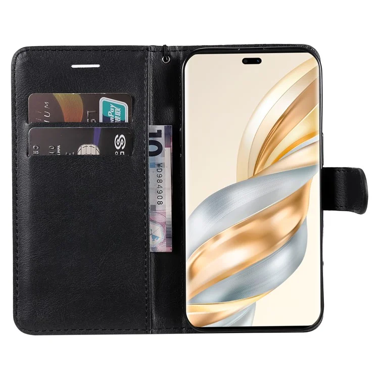 Étui de téléphone en cuir de couleur unie avec support pour For Honor X60 Pro 5G / X9c 5G - Noir