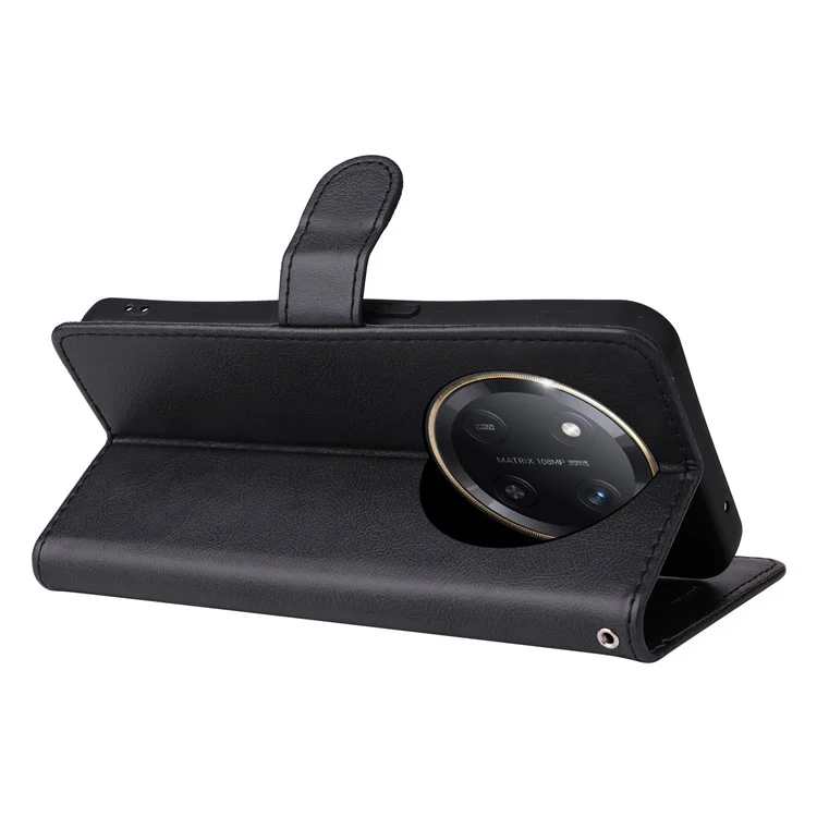 Étui de téléphone en cuir de couleur unie avec support pour For Honor X60 Pro 5G / X9c 5G - Noir