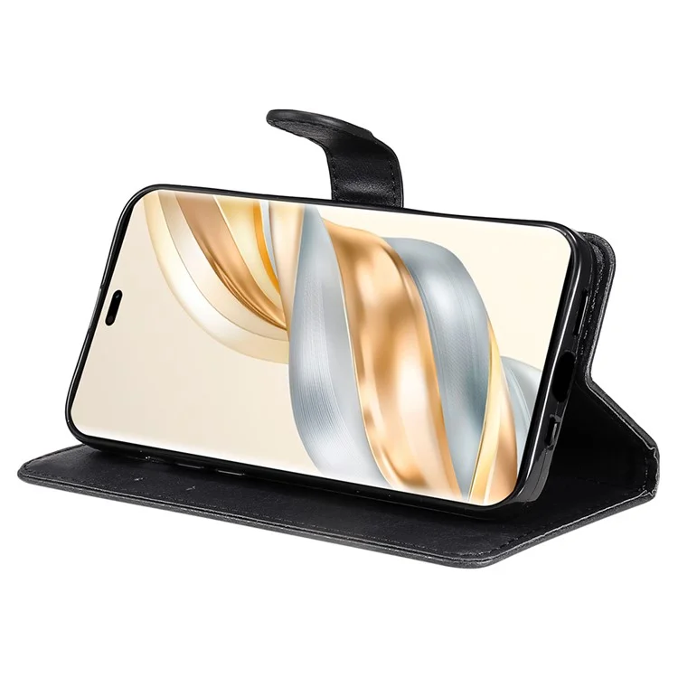 Étui de téléphone en cuir de couleur unie avec support pour For Honor X60 Pro 5G / X9c 5G - Noir