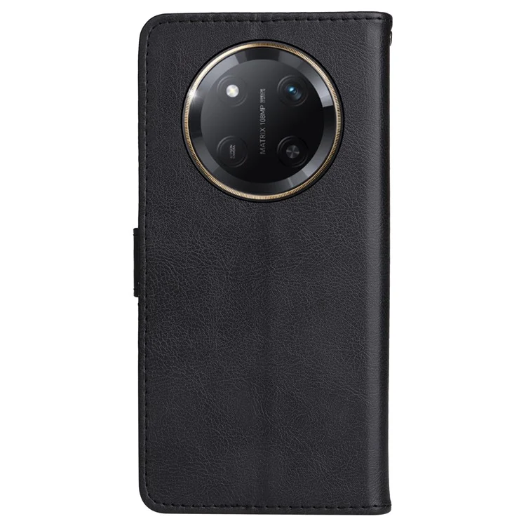 Étui de téléphone en cuir de couleur unie avec support pour For Honor X60 Pro 5G / X9c 5G - Noir