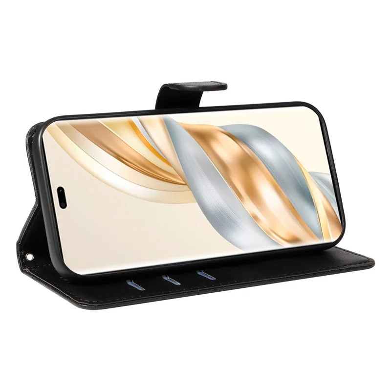 Étui portefeuille pour téléphone For Honor X60 Pro 5G / X9c 5G, motif de lignes en forme de T, en cuir - Noir