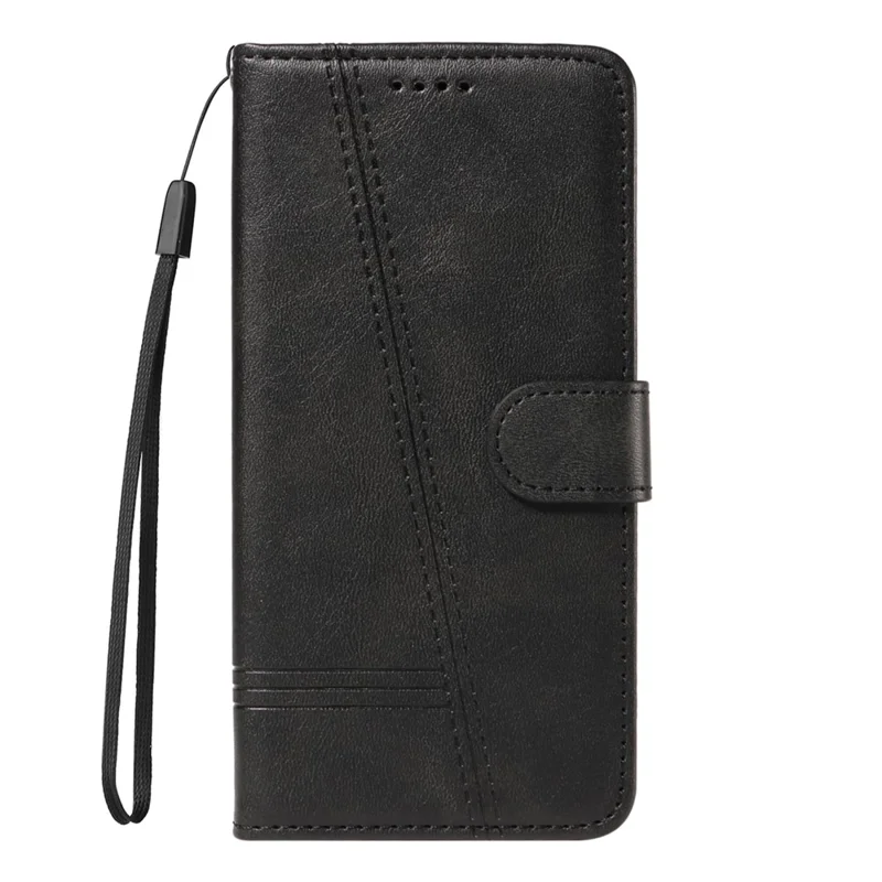 Étui portefeuille pour téléphone For Honor X60 Pro 5G / X9c 5G, motif de lignes en forme de T, en cuir - Noir