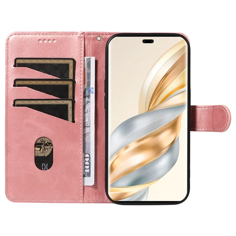For Honor X60 Pro 5G / Magic7 Lite 5G / X9c 5G Wallet Phone Case T-Shape Lines Leather Cover - Rose Gold