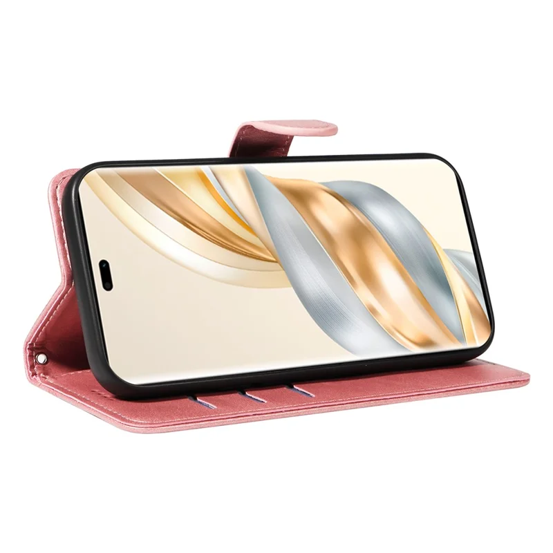 For Honor X60 Pro 5G / Magic7 Lite 5G / X9c 5G Wallet Phone Case T-Shape Lines Leather Cover - Rose Gold