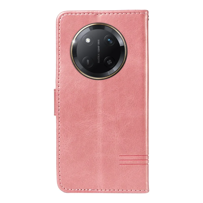 For Honor X60 Pro 5G / Magic7 Lite 5G / X9c 5G Wallet Phone Case T-Shape Lines Leather Cover - Rose Gold