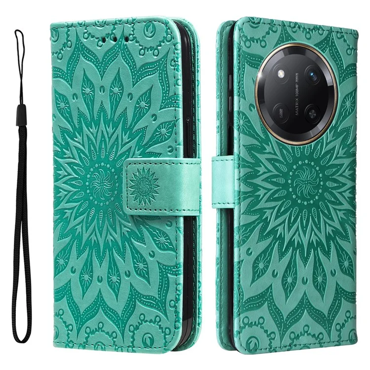 Étui portefeuille en cuir tournesol pour téléphone For Honor X9c 5G / X60 Pro 5G - Vert