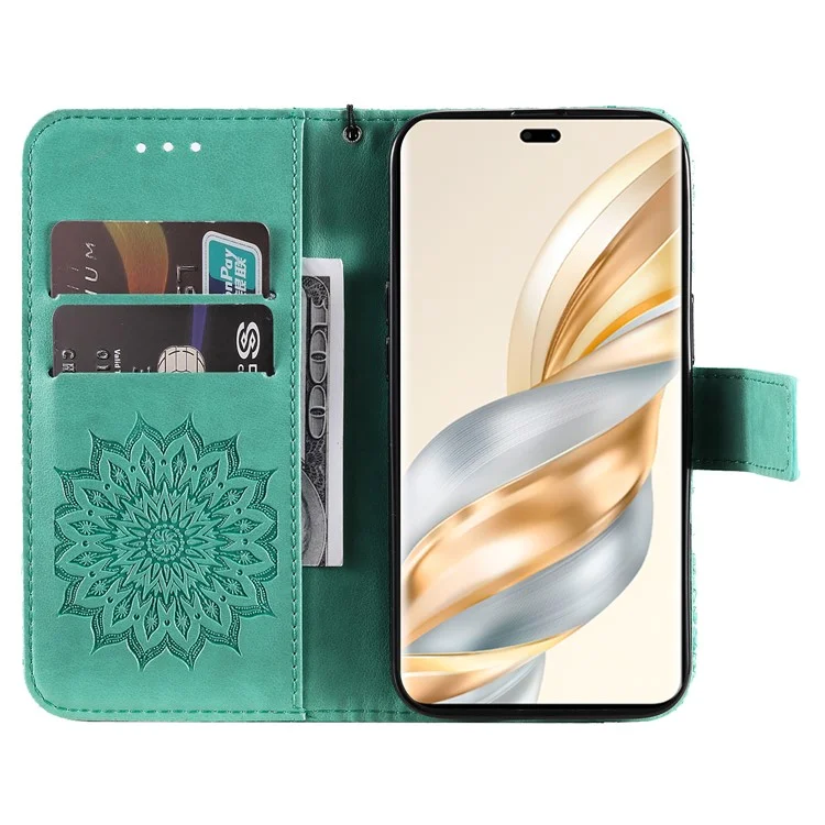 Étui portefeuille en cuir tournesol pour téléphone For Honor X9c 5G / X60 Pro 5G - Vert