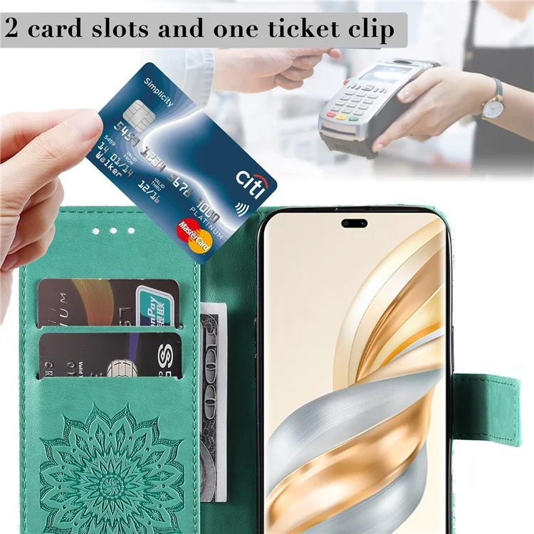 Étui portefeuille en cuir tournesol pour téléphone For Honor X9c 5G / X60 Pro 5G - Vert