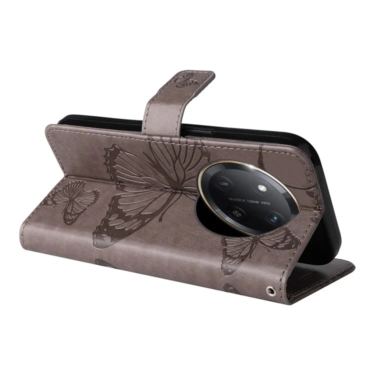 Étui pour téléphone en cuir avec motif papillon pour Honor X60 Pro 5G / X9c 5G - Gris