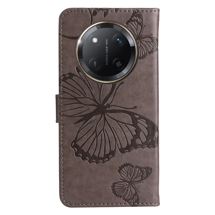 Étui pour téléphone en cuir avec motif papillon pour Honor X60 Pro 5G / X9c 5G - Gris