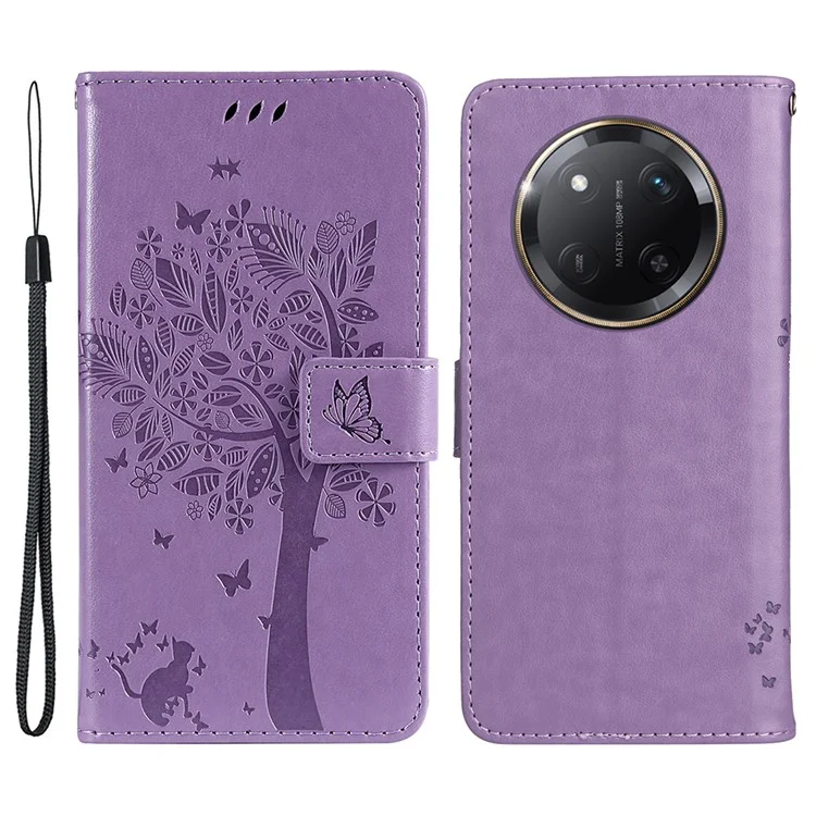 Für Honor X60 Pro 5G / X9c 5G Hülle Katzenbaum-Muster Flip-Leder-Handyhülle - Hellviolett