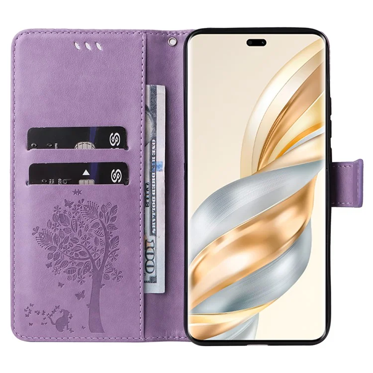 Für Honor X60 Pro 5G / X9c 5G Hülle Katzenbaum-Muster Flip-Leder-Handyhülle - Hellviolett
