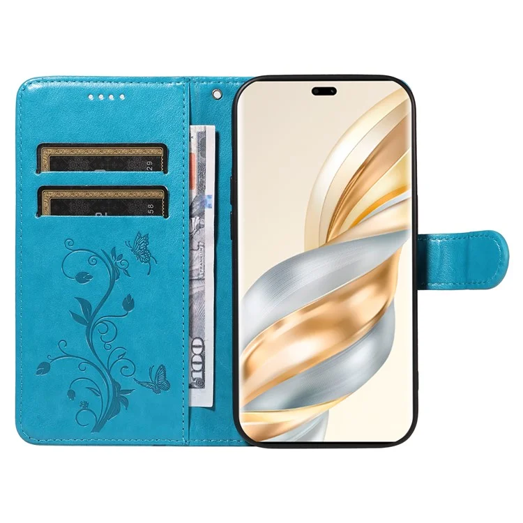 Custodia per telefono For Honor X60 Pro 5G / X9c 5G, in pelle PU con motivo floreale, colore blu.