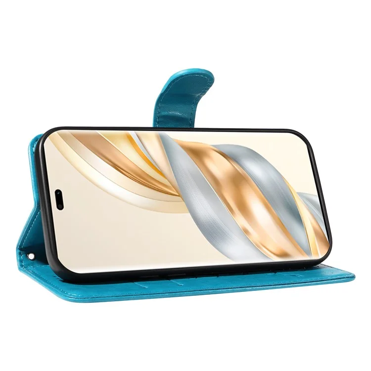 Custodia per telefono For Honor X60 Pro 5G / X9c 5G, in pelle PU con motivo floreale, colore blu.