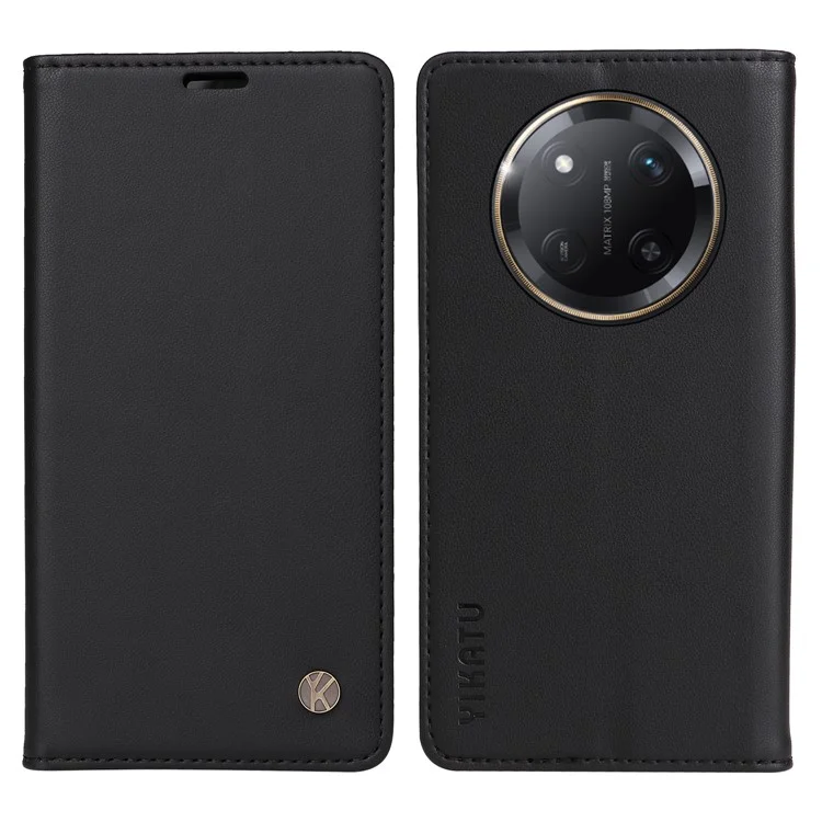 Capa de carteira YIKATU YK-001 para Honor X60 Pro 5G / X9c 5G com slot para cartão e suporte de couro - Preta