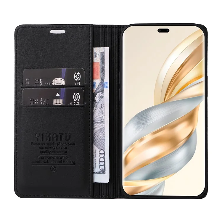 Capa de carteira YIKATU YK-001 para Honor X60 Pro 5G / X9c 5G com slot para cartão e suporte de couro - Preta
