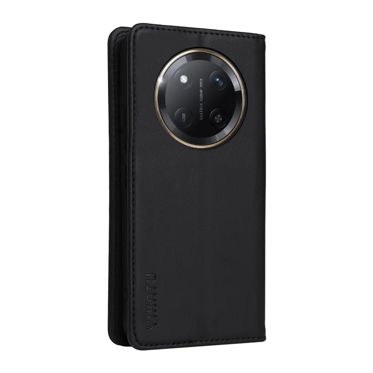 Capa de carteira YIKATU YK-001 para Honor X60 Pro 5G / X9c 5G com slot para cartão e suporte de couro - Preta