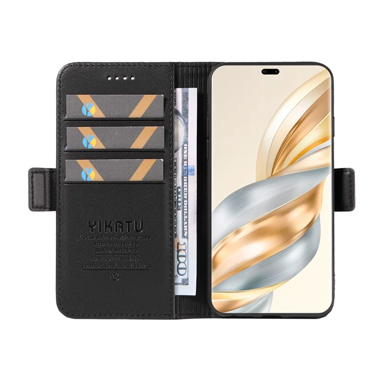 Funda de cuero para teléfono con soporte y billetera YIKATU YK-003 para Honor X60 Pro 5G / X9c 5G - Negro
