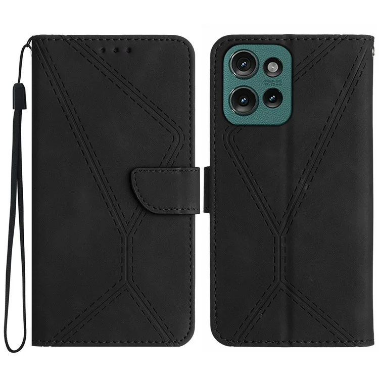 Capa para Motorola Moto G 5G (2025) - Linhas de toque em pele sintética PU Flip Phone Cover - Preto