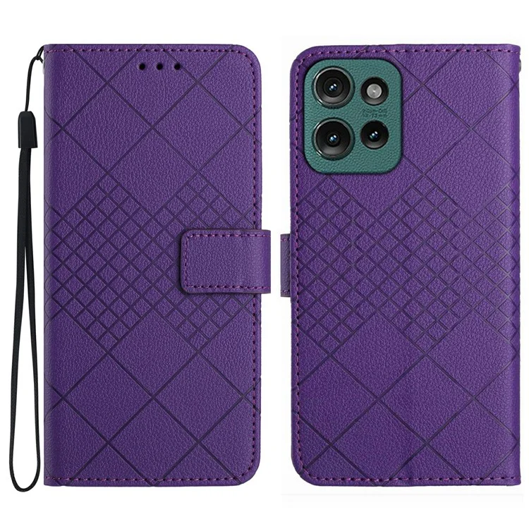 Für Motorola Moto G 5G (2025) Wallet Phone Case Imprint PU Leder Flip Folio Cover - Dunkel Lila