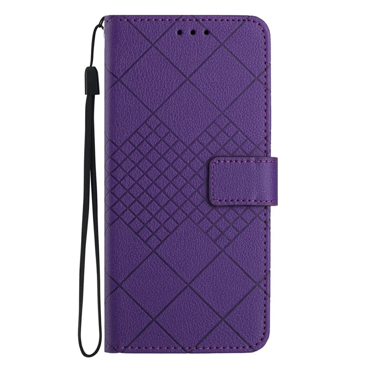 Für Motorola Moto G 5G (2025) Wallet Phone Case Imprint PU Leder Flip Folio Cover - Dunkel Lila