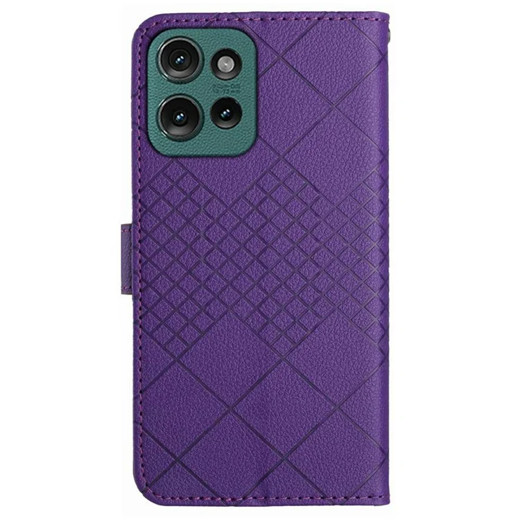 Für Motorola Moto G 5G (2025) Wallet Phone Case Imprint PU Leder Flip Folio Cover - Dunkel Lila