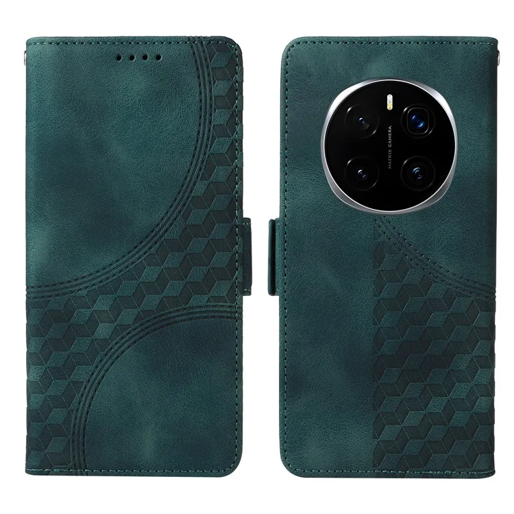 Custodia per telefono For Honor Magic7 Pro 5G in pelle PU con motivo a rombi e stelle - Verde
