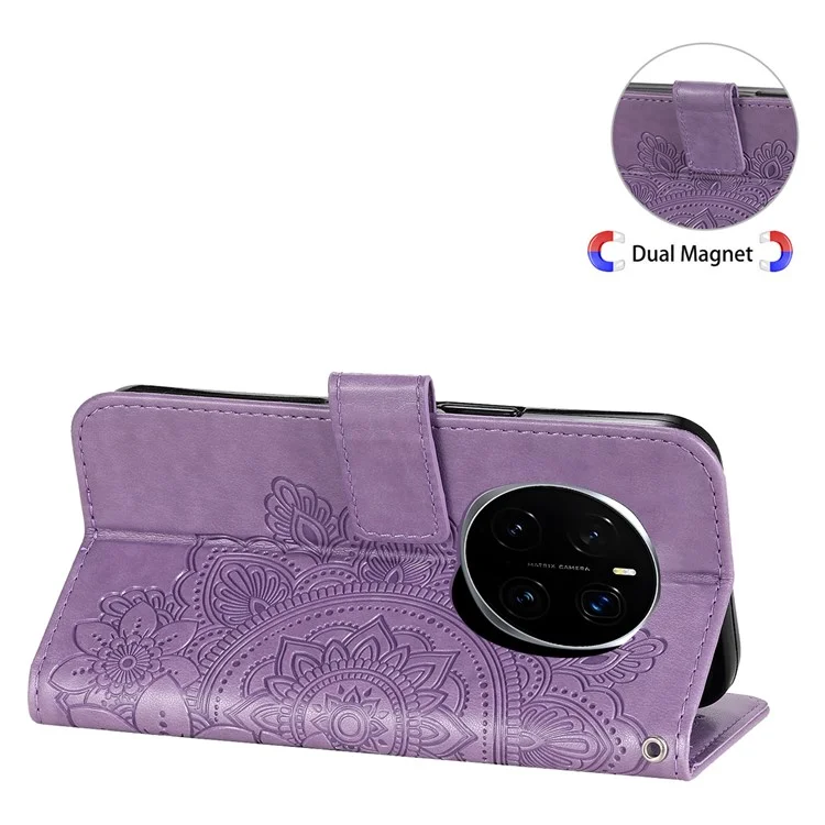 Estuche Pro 5G For Honor Magic7 de piel sintética con cartera, tapa floral y soporte - Morado