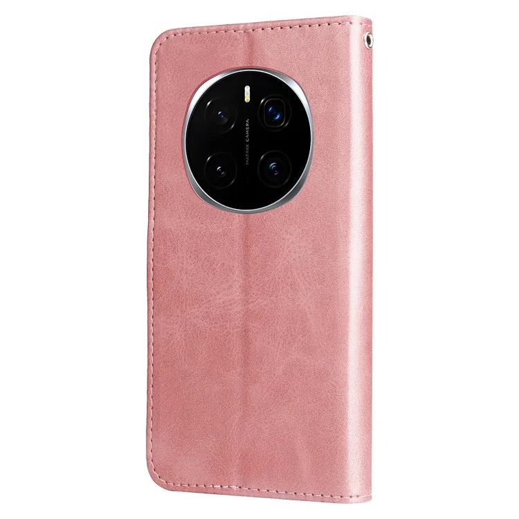 Capa para telefone For Honor Magic7 Pro 5G, com zíper e carteira, textura de couro sintético - Rosa