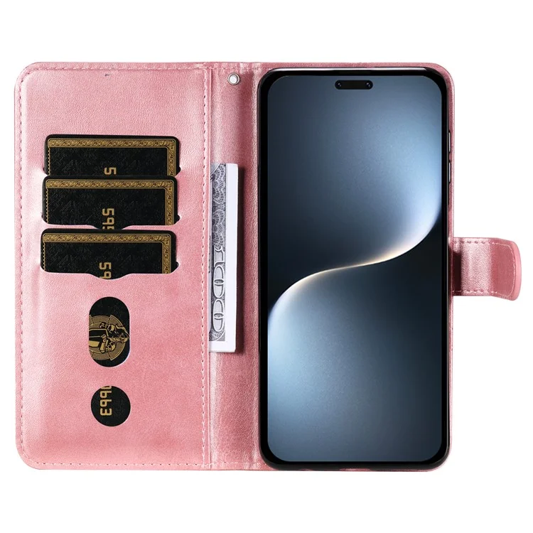 Capa para telefone For Honor Magic7 Pro 5G, com zíper e carteira, textura de couro sintético - Rosa