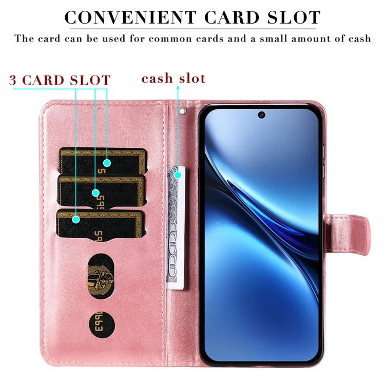 Capa para telefone For Honor Magic7 Pro 5G, com zíper e carteira, textura de couro sintético - Rosa