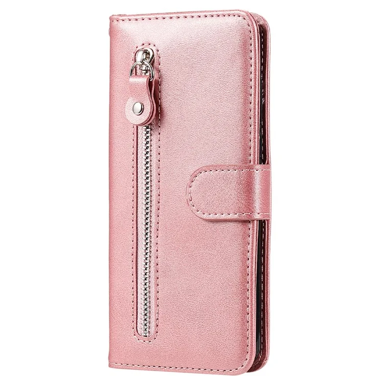 Capa para telefone For Honor Magic7 Pro 5G, com zíper e carteira, textura de couro sintético - Rosa