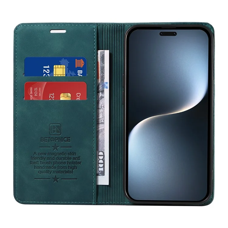 BETOPNICE 003 Étui portefeuille en cuir avec support pour Honor Magic7 Pro 5G - Vert