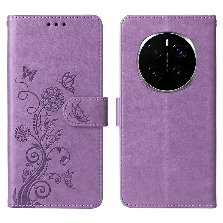 Étui en cuir Butterfly Floral Imprint Wallet Stand Cover pour Honor Magic7 Pro 5G - Violet