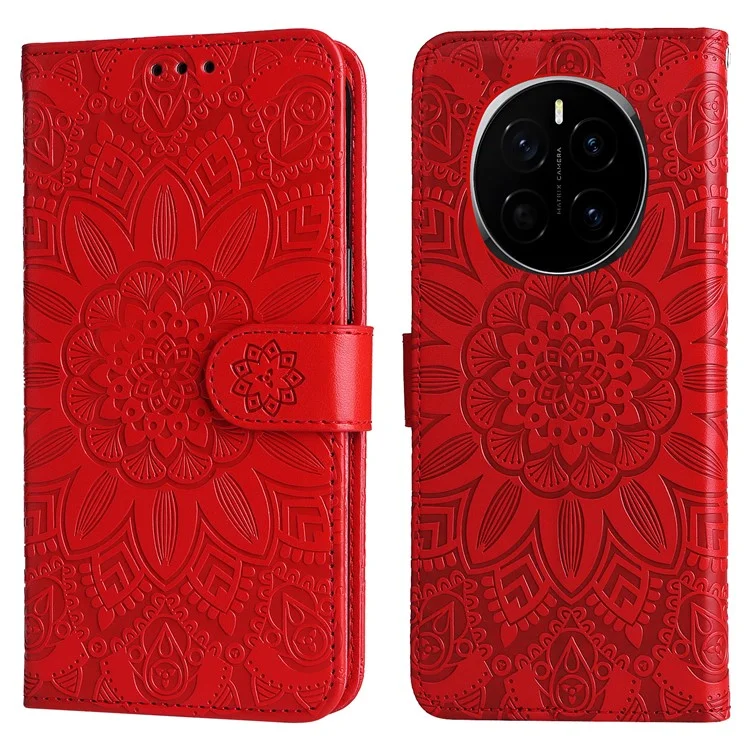 Funda de cuero con estampado de girasol para teléfono Magic7 5G de For Honor - Rojo