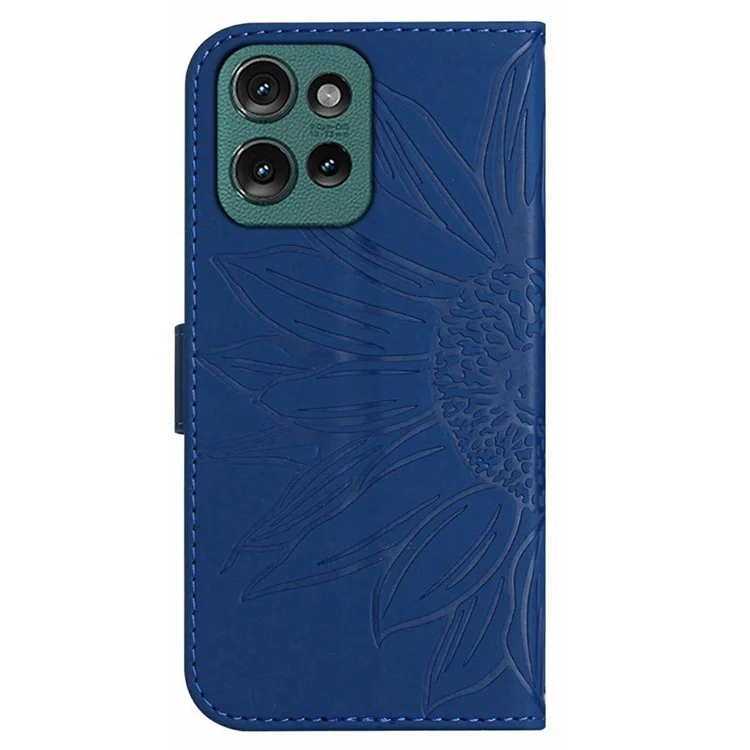 For Motorola Moto G Play (2025) 4G / G Power (2025) Case Sunflower Imprint Leather Wallet Phone Cover with Wrist Strap - Sapphire
