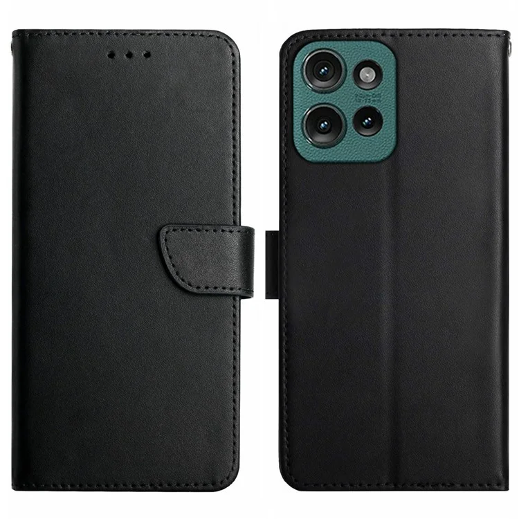 Custodia per Motorola Moto G Play (2025) 4G / G Power (2025) in vera pelle bovina con texture Nappa - Nero
