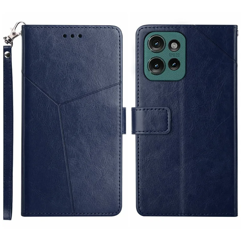 Funda para Motorola Moto G Play (2025) 4G / G Power (2025) con líneas en forma de Y y cuero estampado - Azul