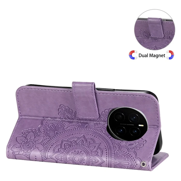 Étui portefeuille en cuir PU Floral pour téléphone Honor Magic7 5G avec support et fenêtre - Violet